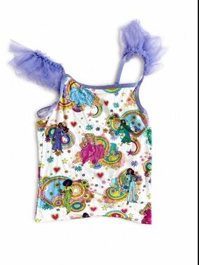 NWOT-Posh Peanut X Barbie Lavender Tulle Strap Rainbow Barbie Print Tank 3-4T